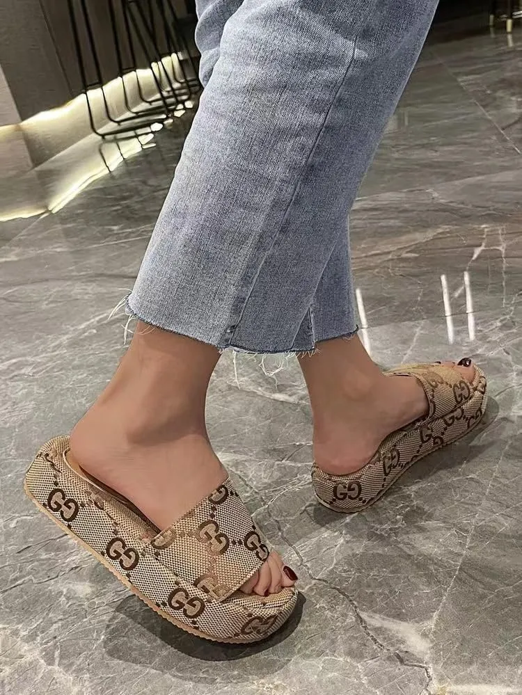 Women's Platform Slides Canvas Sandals Comfortable Open Toe Sandals for Summer Beach