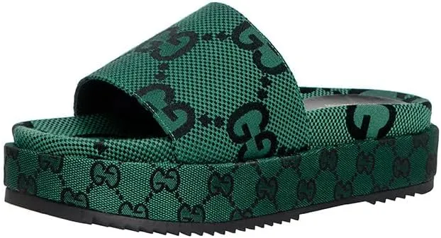 Women's Platform Slides Canvas Sandals Comfortable Open Toe Sandals for Summer Beach